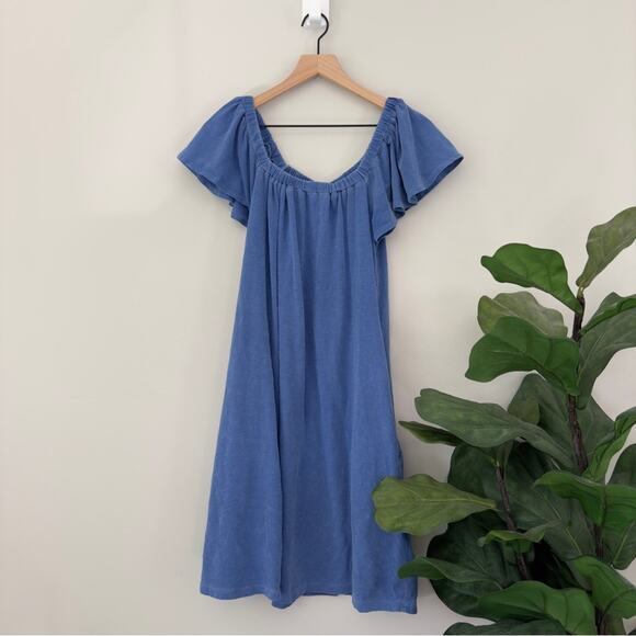 Sundry Mini Trapeze Dress Blue Square Neck Flutter Sleeve Sundress Cotton Summer - Picture 3 of 7